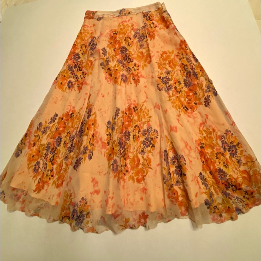 J Peterman Floral Silk Circle Skirt